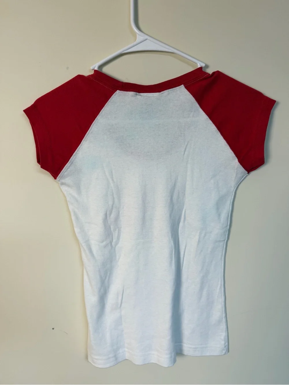 Nike White Tee with Red Raglan Sleeves & Soccer Graphic